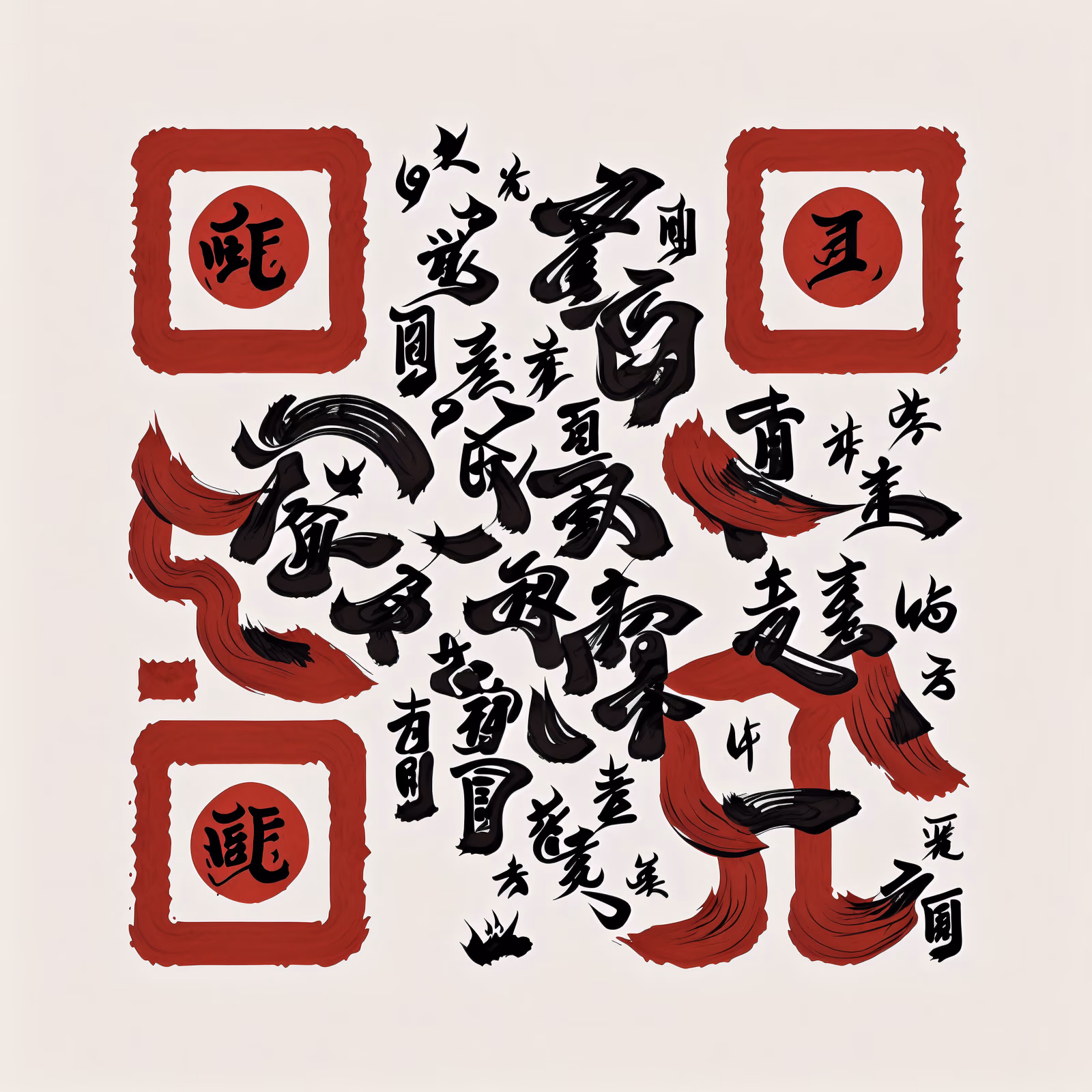 Red and Black Brush Calligraphy Lettering QR Code Art — image 1
