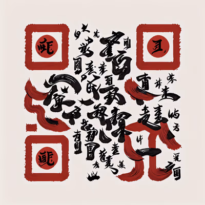 Red and Black Brush Calligraphy Lettering QR Code Art — image 1