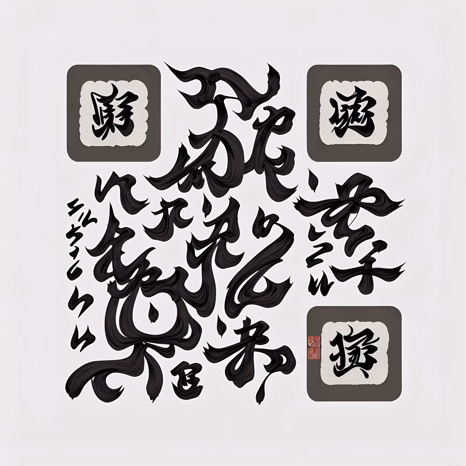黑白水墨毛笔书法二维码艺术 — 图片 1
