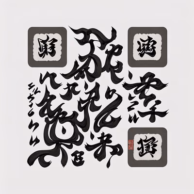 黑白水墨毛笔书法二维码艺术 — 图片 1