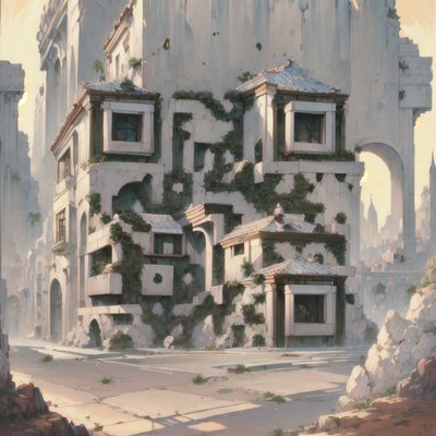 Overgrown Ruined Villa Street Illustration QR Code Art