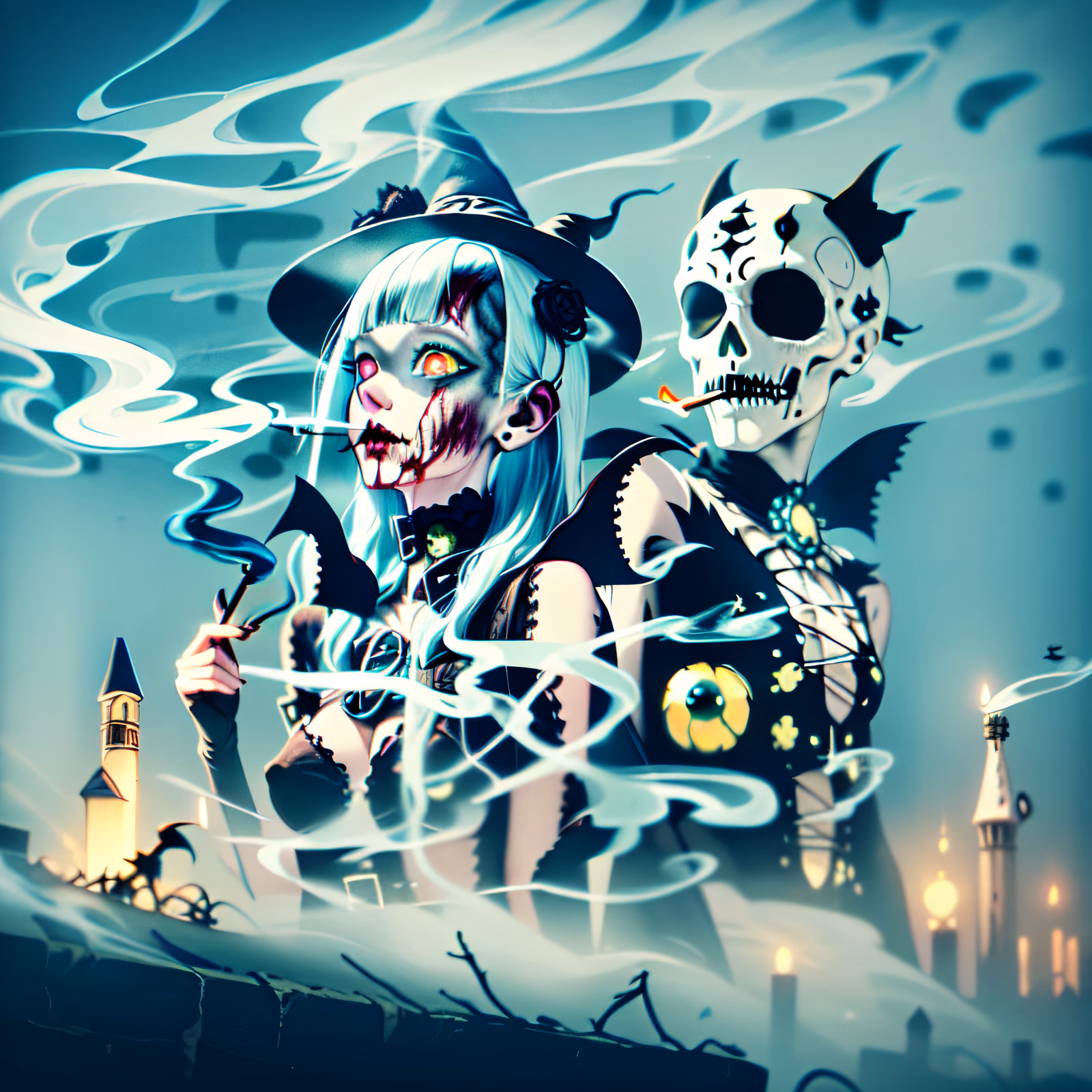 Witch and Skeleton Gothic Anime QR Code for Posters — image 1