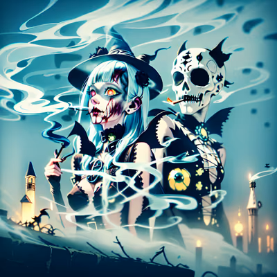 Witch and Skeleton Gothic Anime QR Code for Posters — image 1