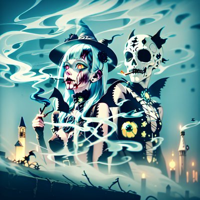 Witch and Skeleton Gothic Anime QR Code for Posters