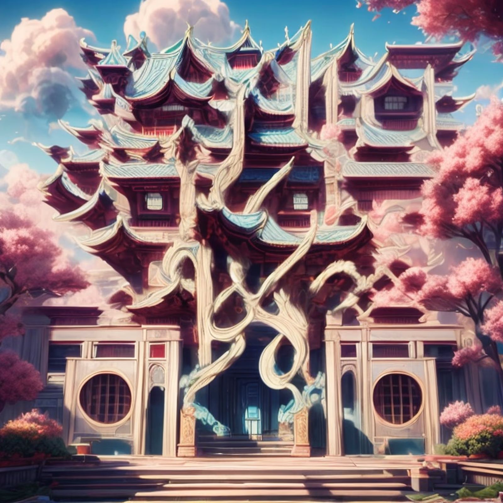 Blossom Pagoda Palace Fantasy QR Code Art — image 1