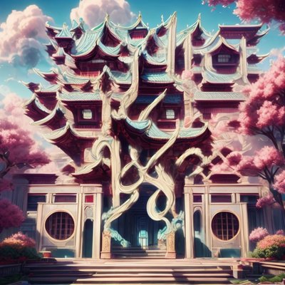 Blossom Pagoda Palace Fantasy QR Code Art