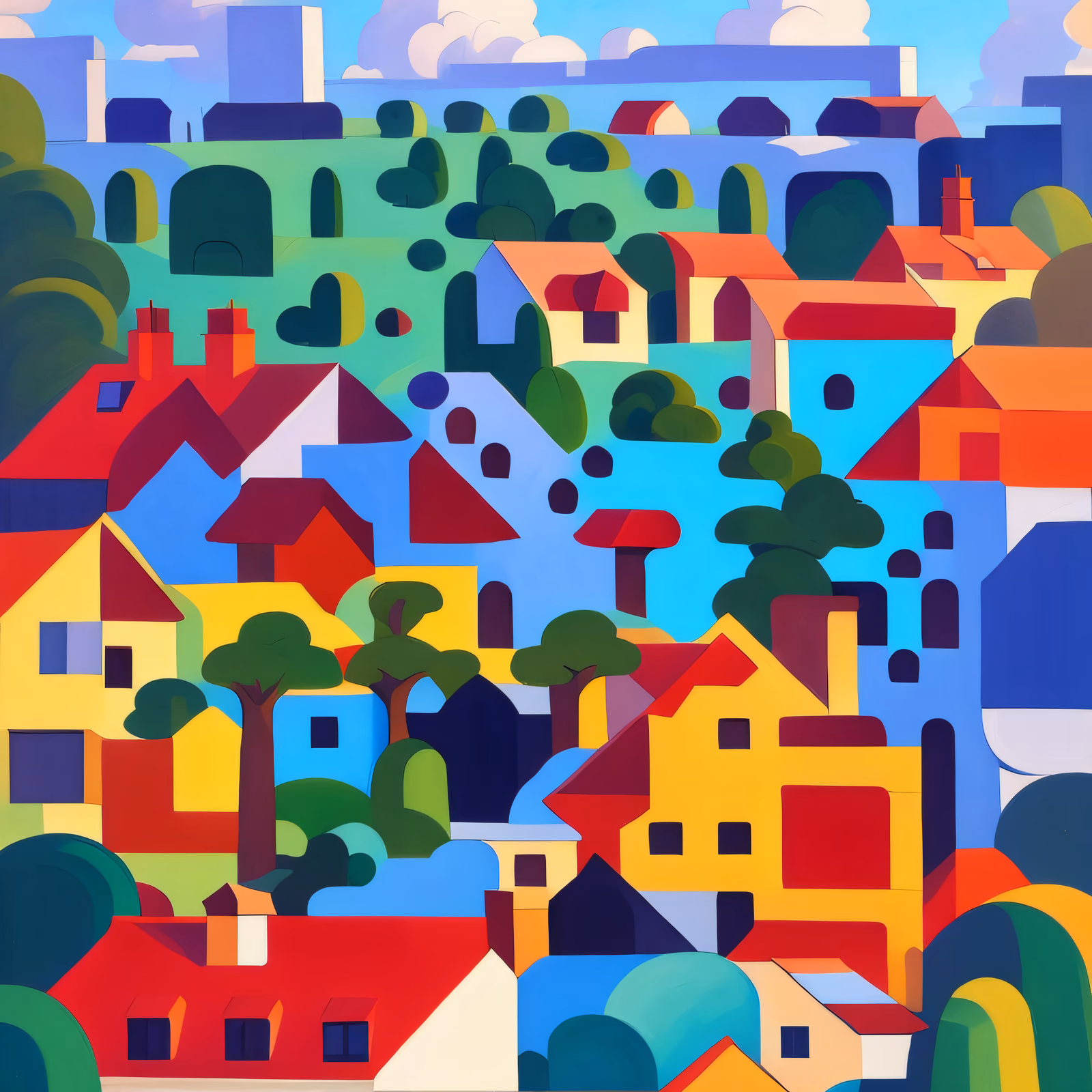 Colorful Hillside Town Gouache QR Code Art — image 1