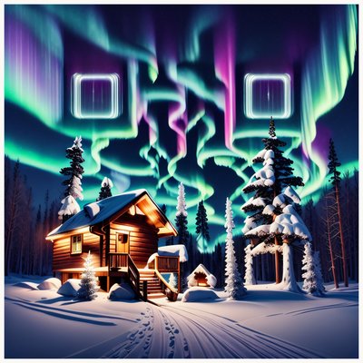 Northern Lights Cabin Digital Painting QR Code Art