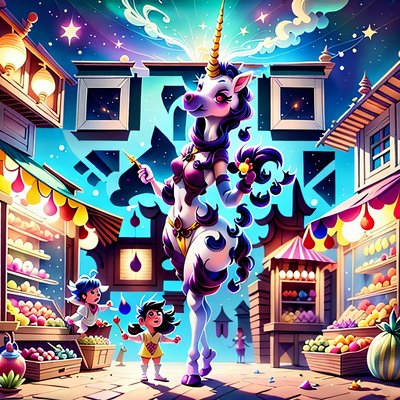 Unicorn Market Fantasy Cartoon QR Code for Posters