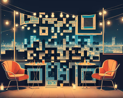Rooftop Lounge Retro Illustration QR Code for Posters — image 1