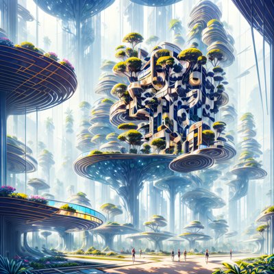 Futuristic Forest City Concept QR Code for Posters