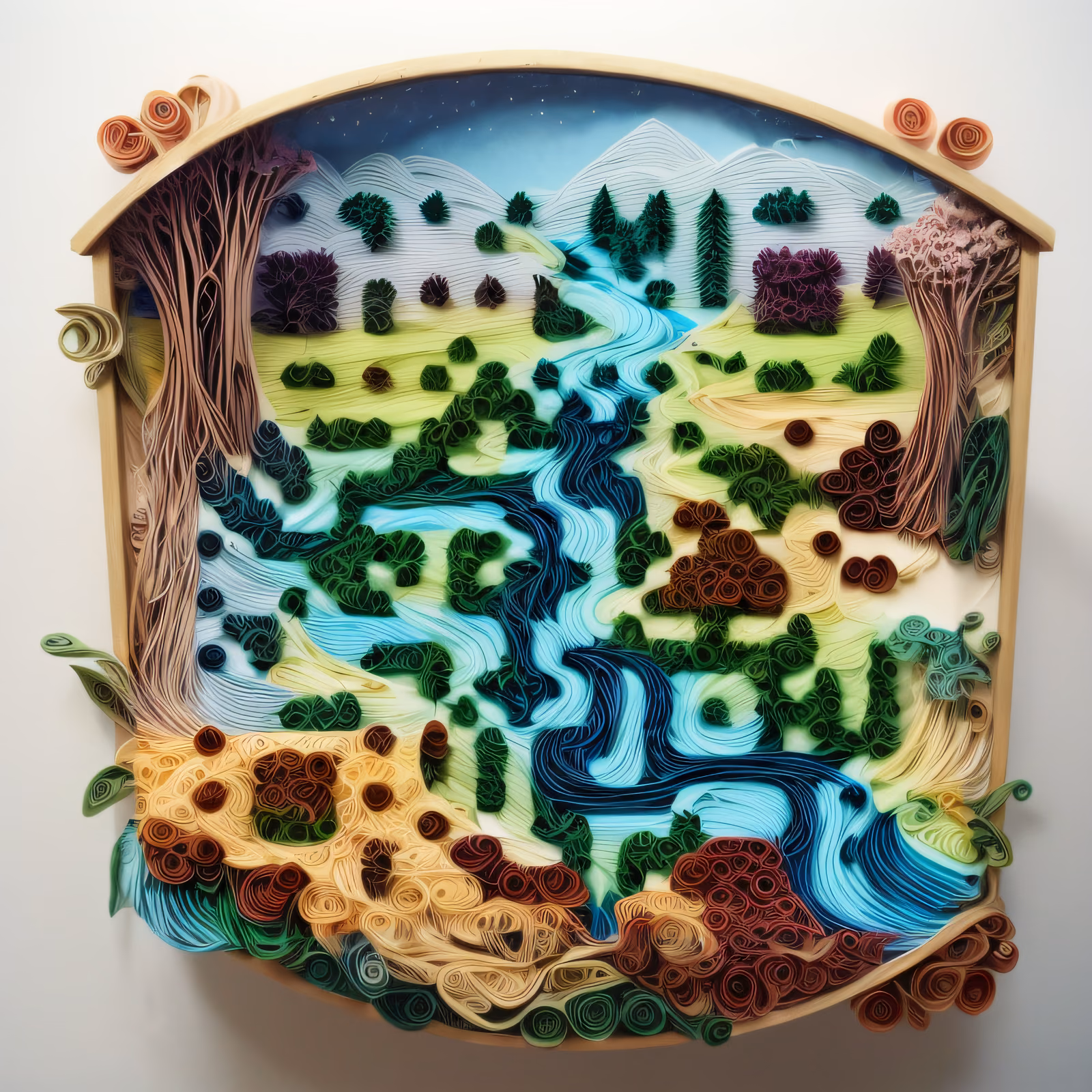 Quilled Paper River Landscape QR Code Art — image 1