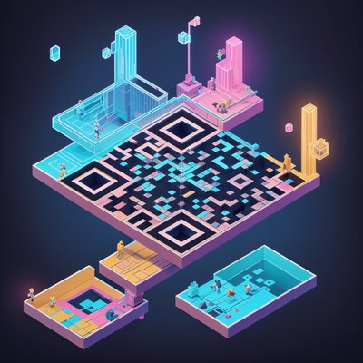 Isometric Puzzle Platform Dreamscape QR Code Poster