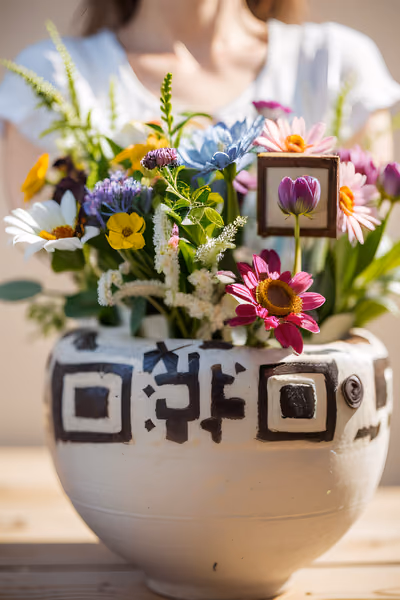 Wildflower Bouquet Clay Vase Photo QR Code Art — image 1