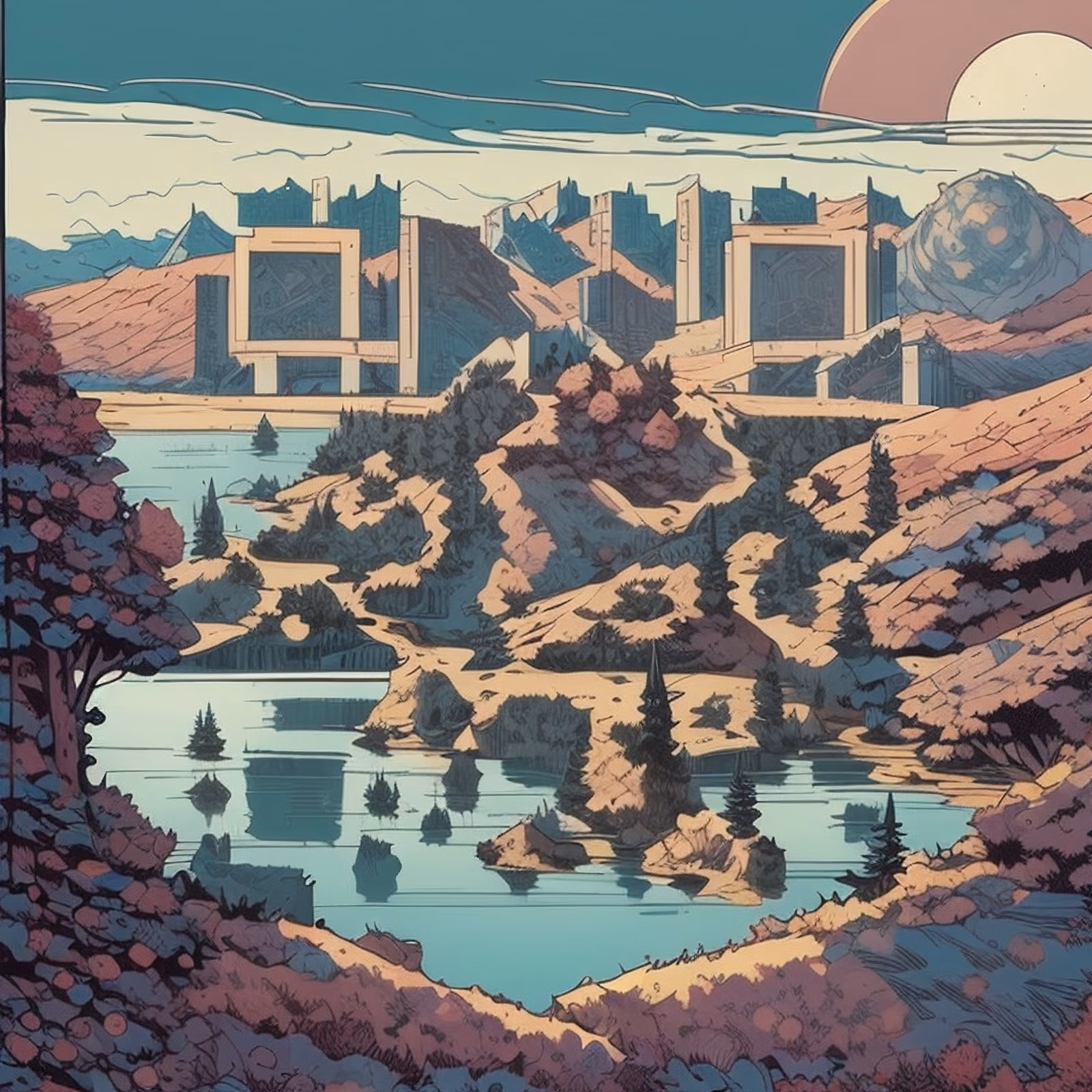 Lake Valley Comic Landscape QR Code Art — image 1