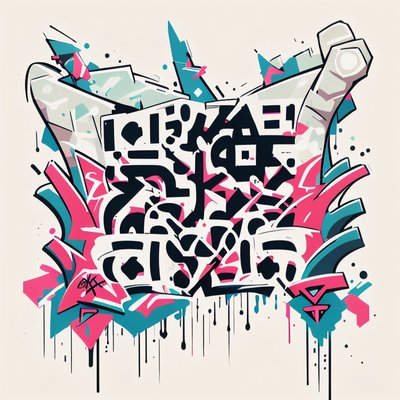 Pink Teal Graffiti Lettering Symbol QR Code for Apparel