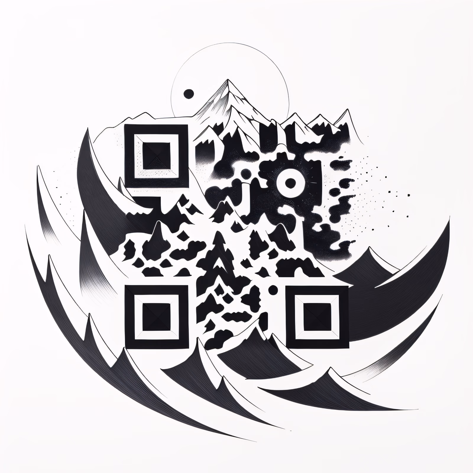 Mountain Sunrise Ink Tattoo QR Code for Temporary Tattoos — image 1