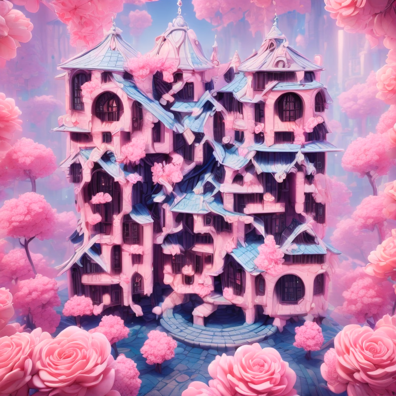 Розовый сказочный дом, 3D-рендер, QR-код — изображение 1