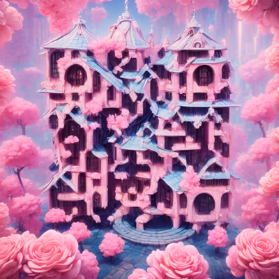 Розовый сказочный дом, 3D-рендер, QR-код — изображение 1