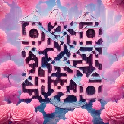 Pink Fantasy House 3D Render QR Code Art