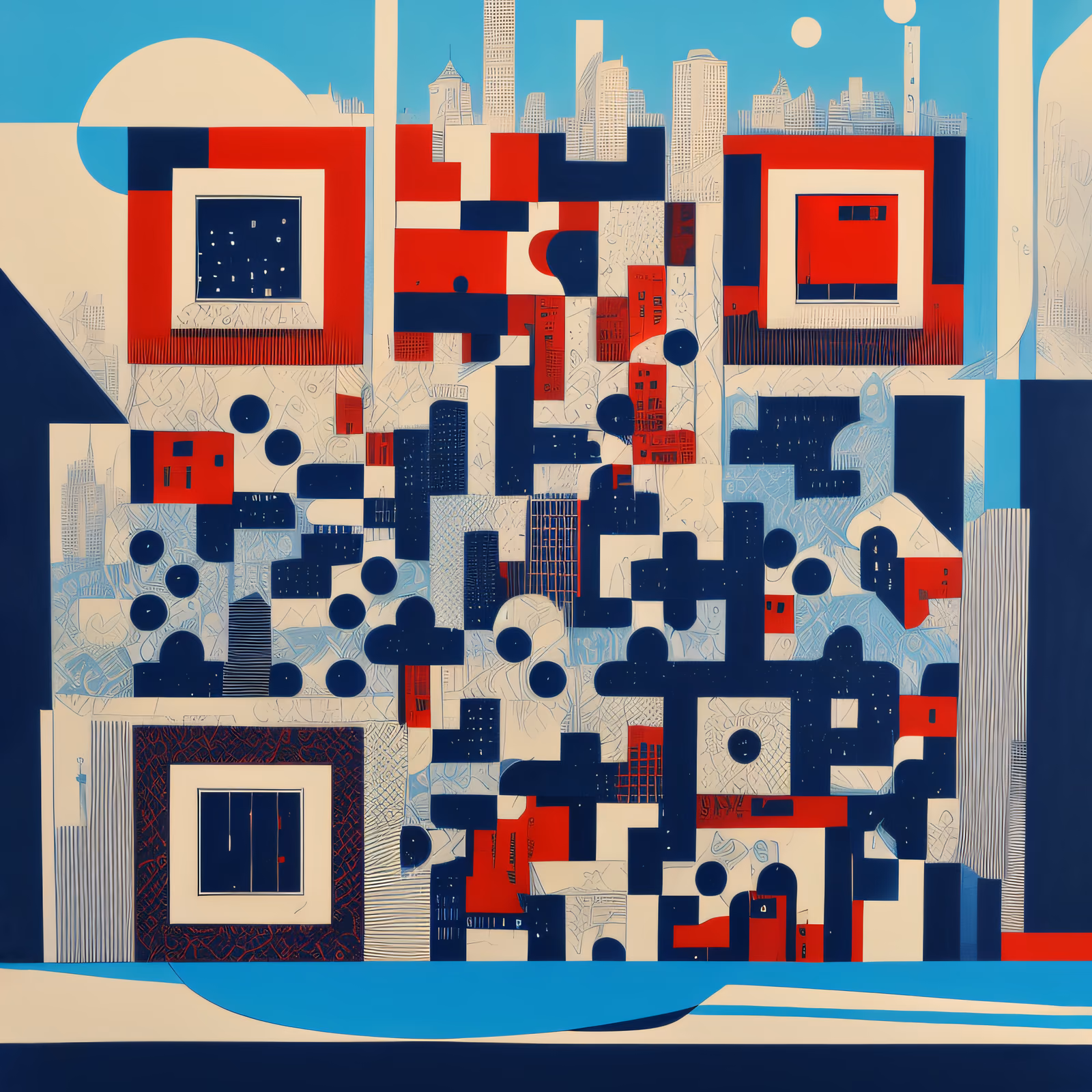 Abstract City Skyline Print QR Code Art — image 1