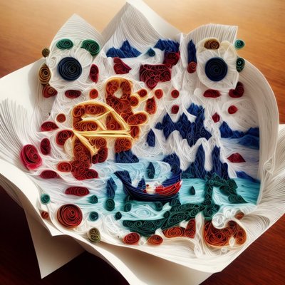 Quilled Boat on Mountain Lake QR Code Art