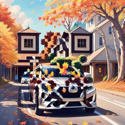 Autumn Street Car Gouache QR Code Art