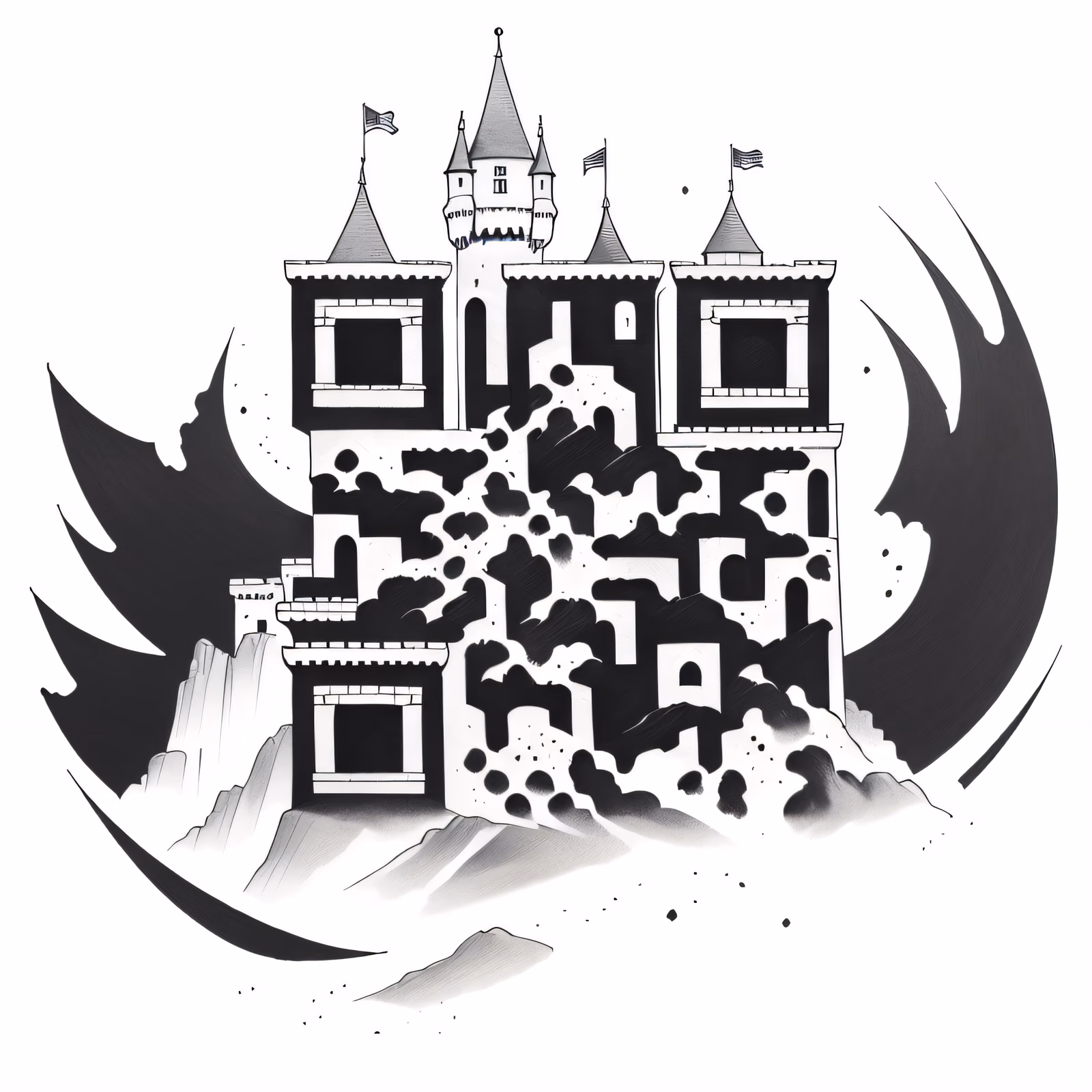Castle on Cliff Ink Tattoo QR Code Art — image 1
