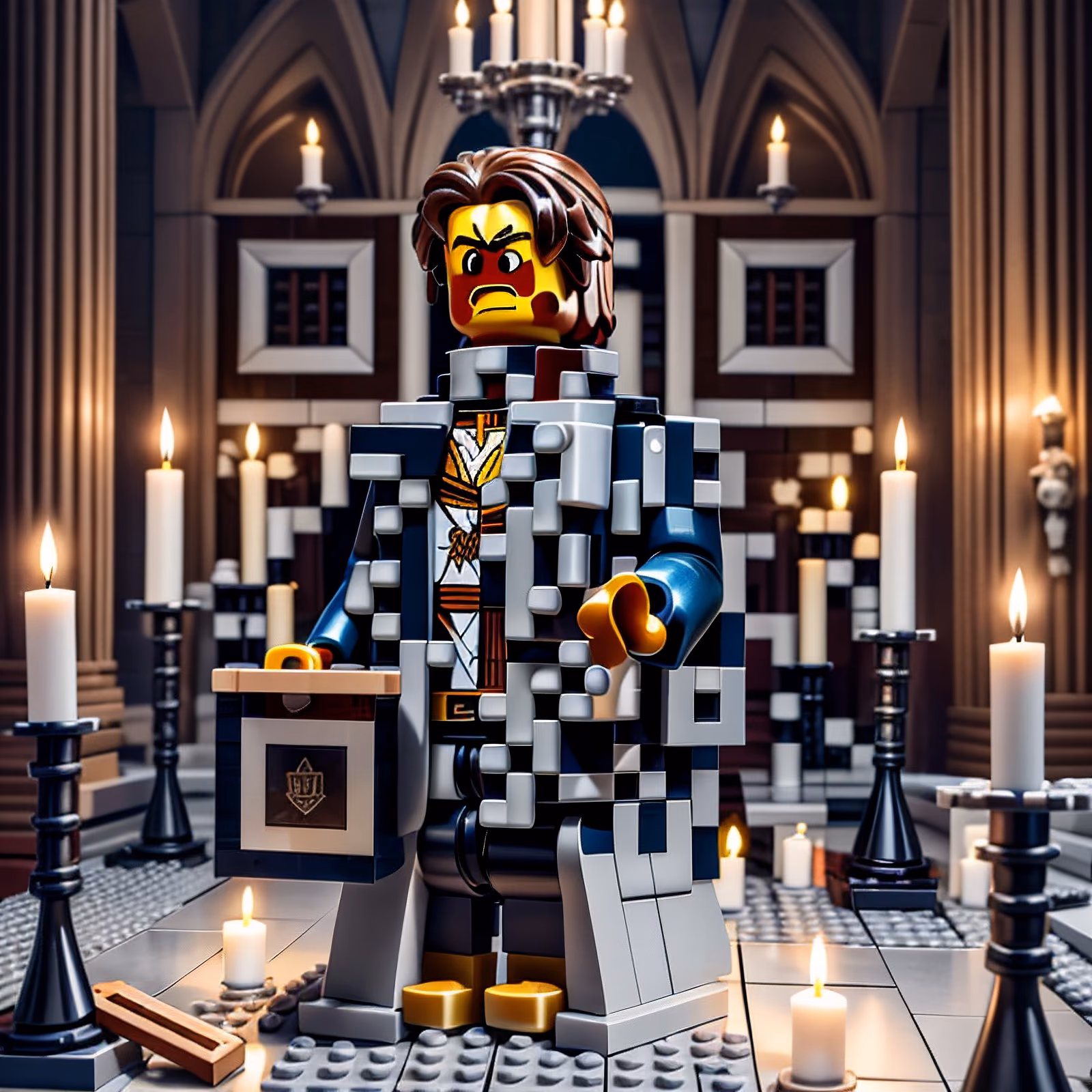 LEGO Wizard in Candlelit Hall QR Code for Posters — image 1
