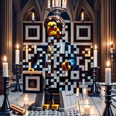 LEGO Wizard in Candlelit Hall QR Code for Posters