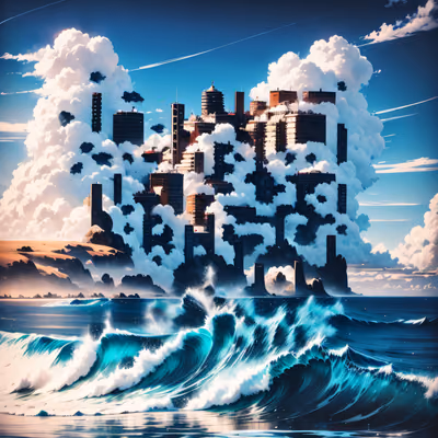 Cloud City Ocean Wave Digital QR Code Art — image 1