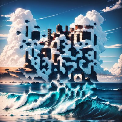 云中之城与海浪：数字二维码艺术