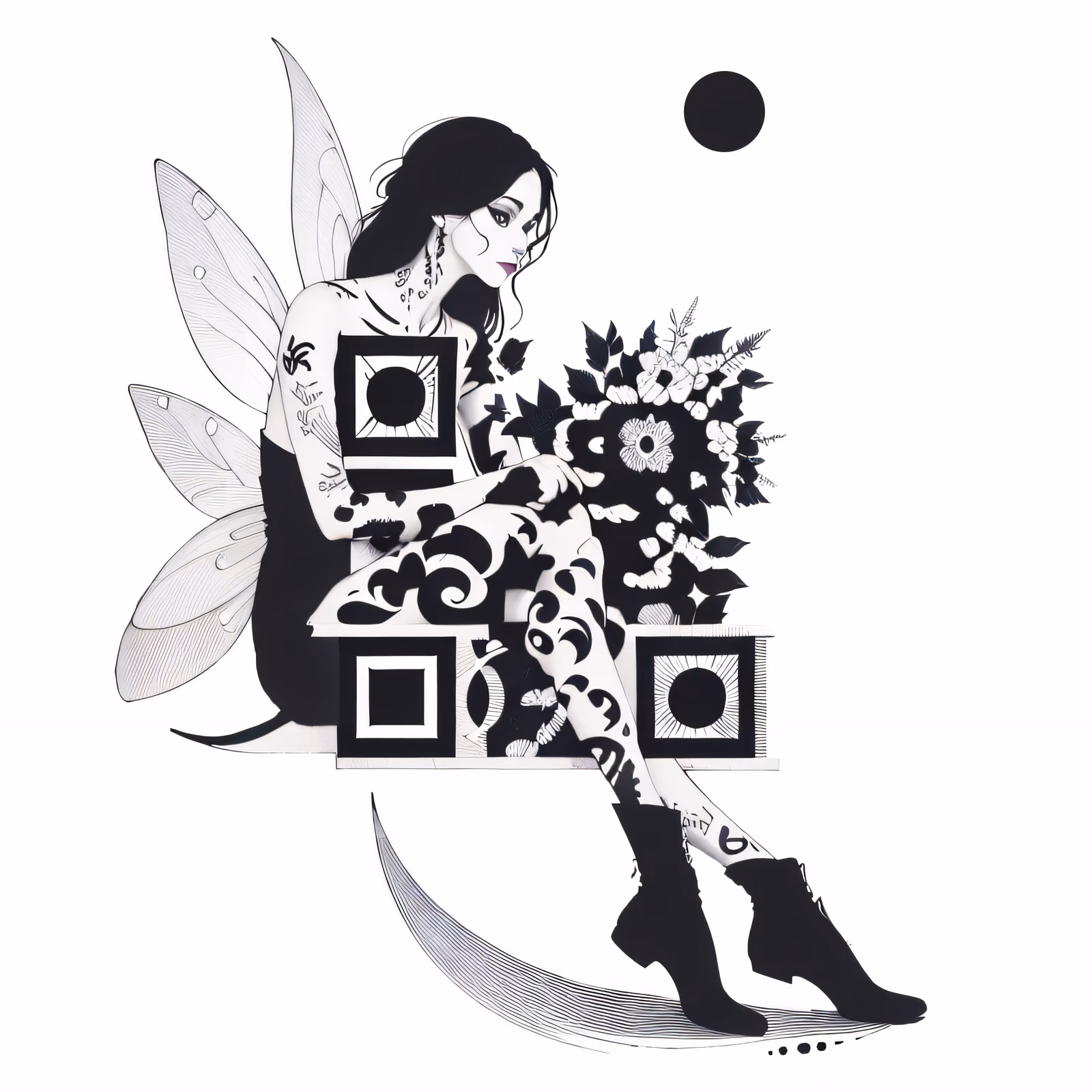 Tattooed Fairy Moon Ink QR Code for Temporary Tattoos — image 1