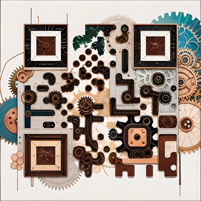 Gears and Copper Machinery Collage QR Code for Posters