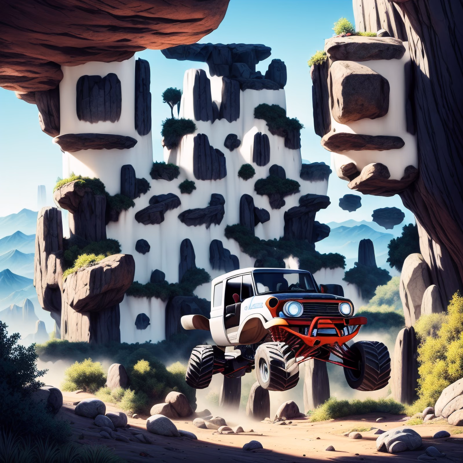 Monster Truck Mountain Cliffs Painting QR Code for Posters — image 1