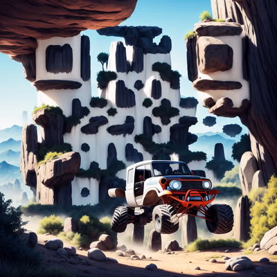 Monster Truck Mountain Cliffs Painting QR Code for Posters — image 1