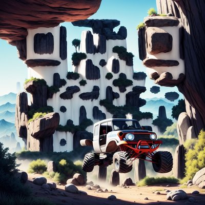 Monster Truck Mountain Cliffs Painting QR Code for Posters