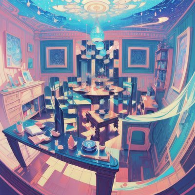 Surreal Dining Room Interior QR Code Art