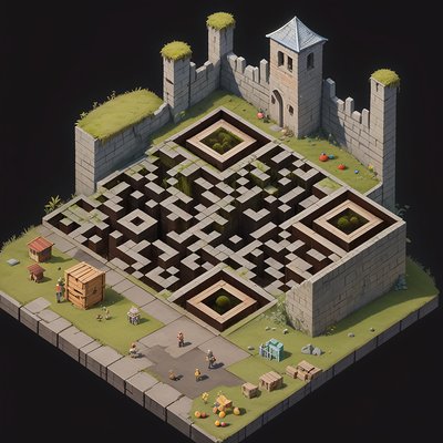 Mossy Ruin Isometric Diorama QR Code for Posters