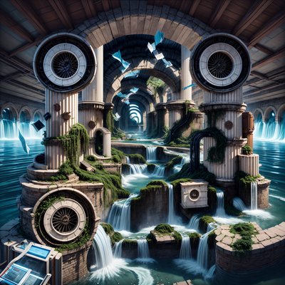 Aqueduct Server Waterfalls Surreal QR Code for Posters