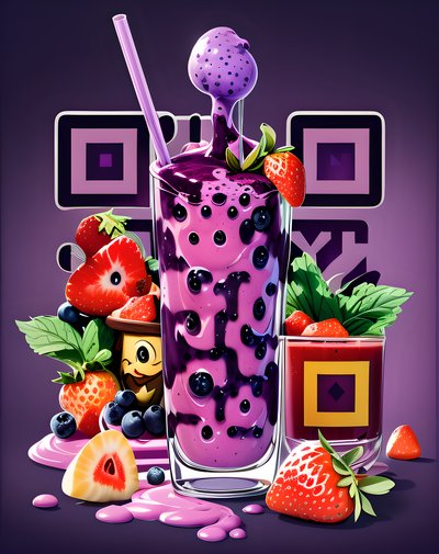 Berry Smoothie Cartoon QR Code for Restaurant Menus
