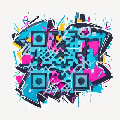 Cyan Pink Graffiti Lettering QR Code for Stickers