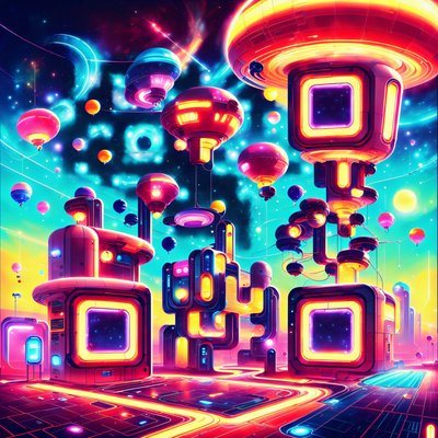 Retrofuturist Neon Sky Station QR Code for Posters