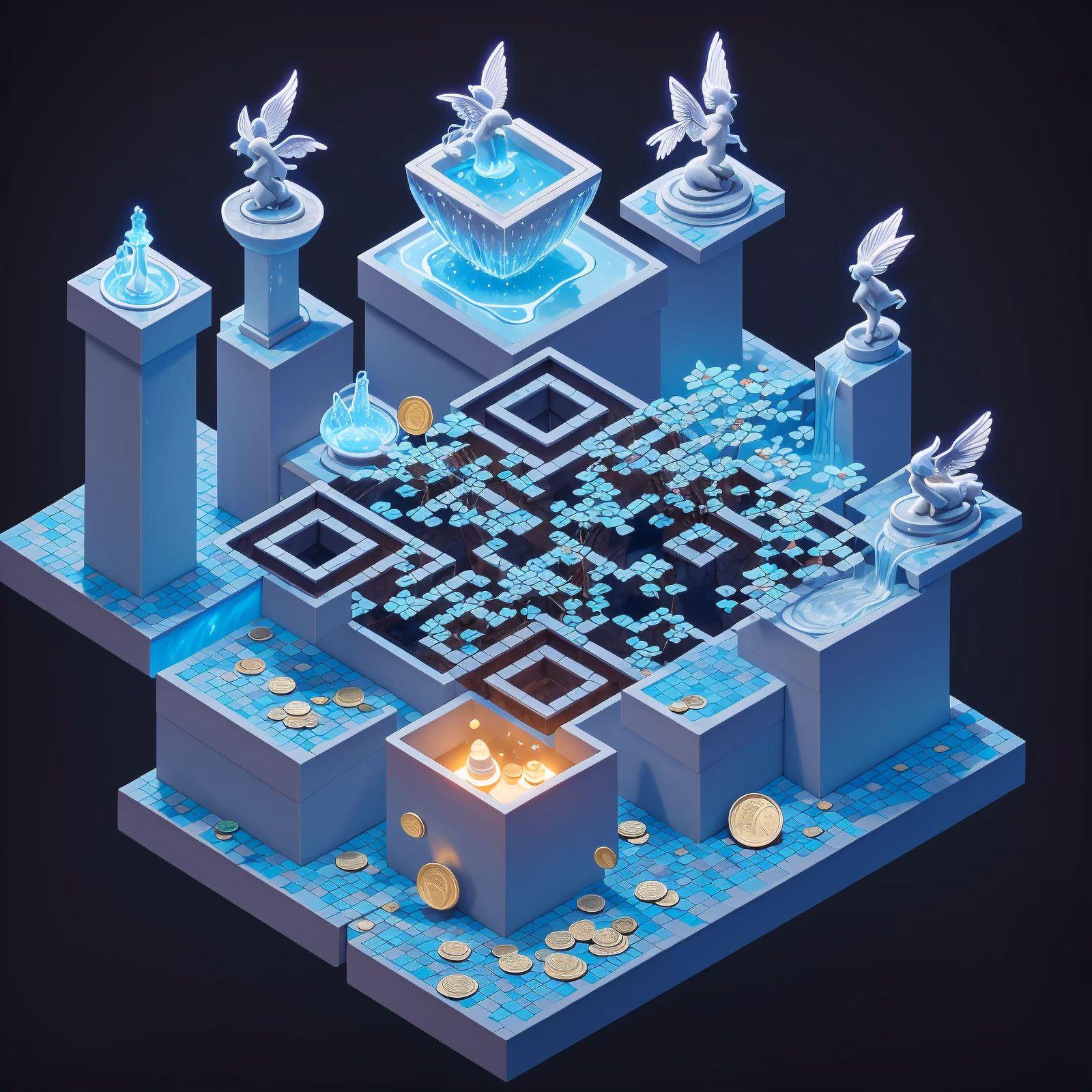Изометрический волшебный фонтан в 3D QR-коде для постеров — изображение 1