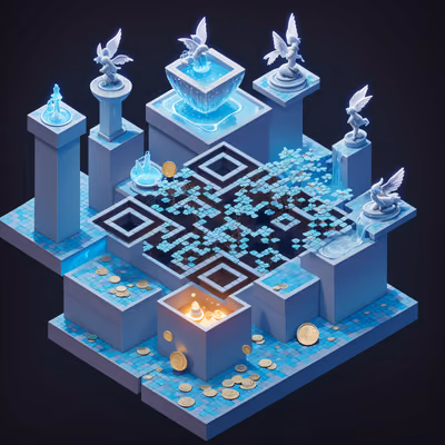 Изометрический волшебный фонтан в 3D QR-коде для постеров — изображение 1