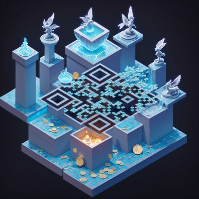 Isometric Enchanted Fountain 3D QR Code for Posters