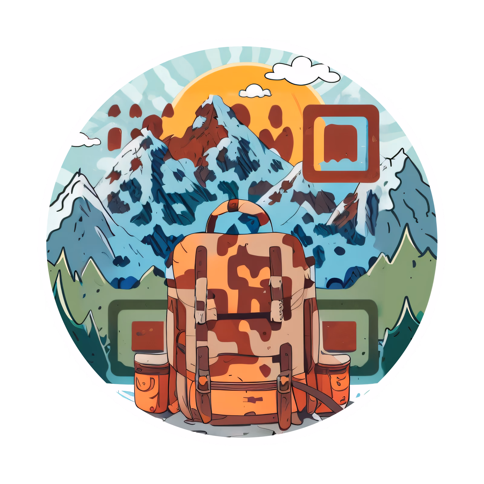 Adventure Backpack Mountain Vector Mountains QR Code for Stickers — image 1