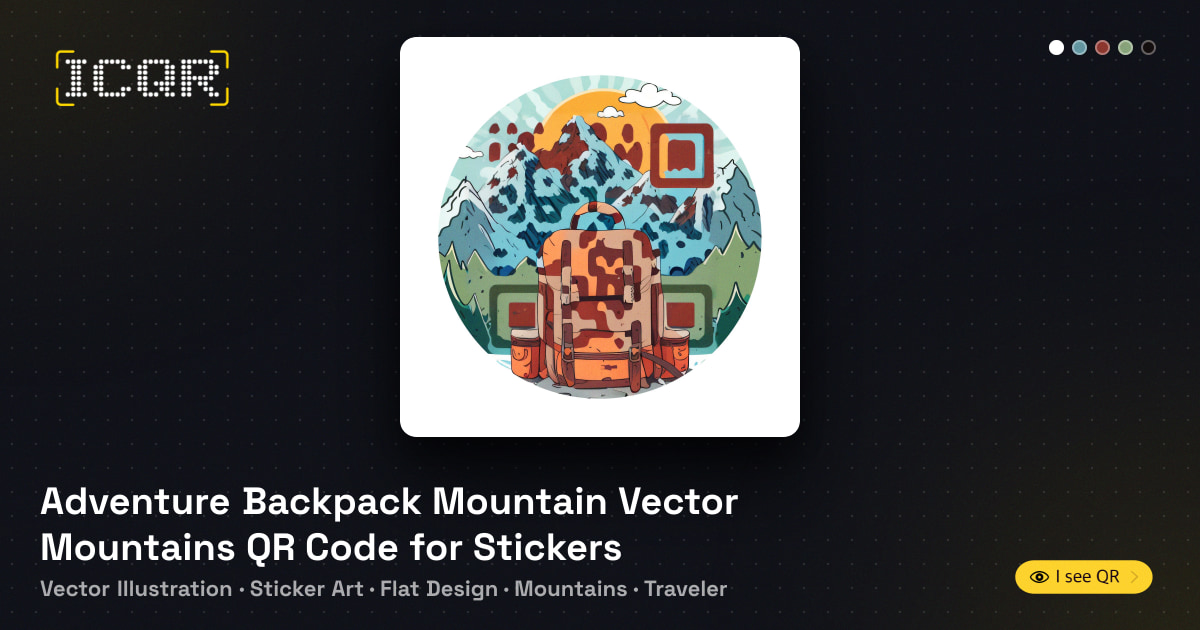 Whare Vector Adventure Backpack Mountain Vector Mountains QR Code for Stickers • ICQR
