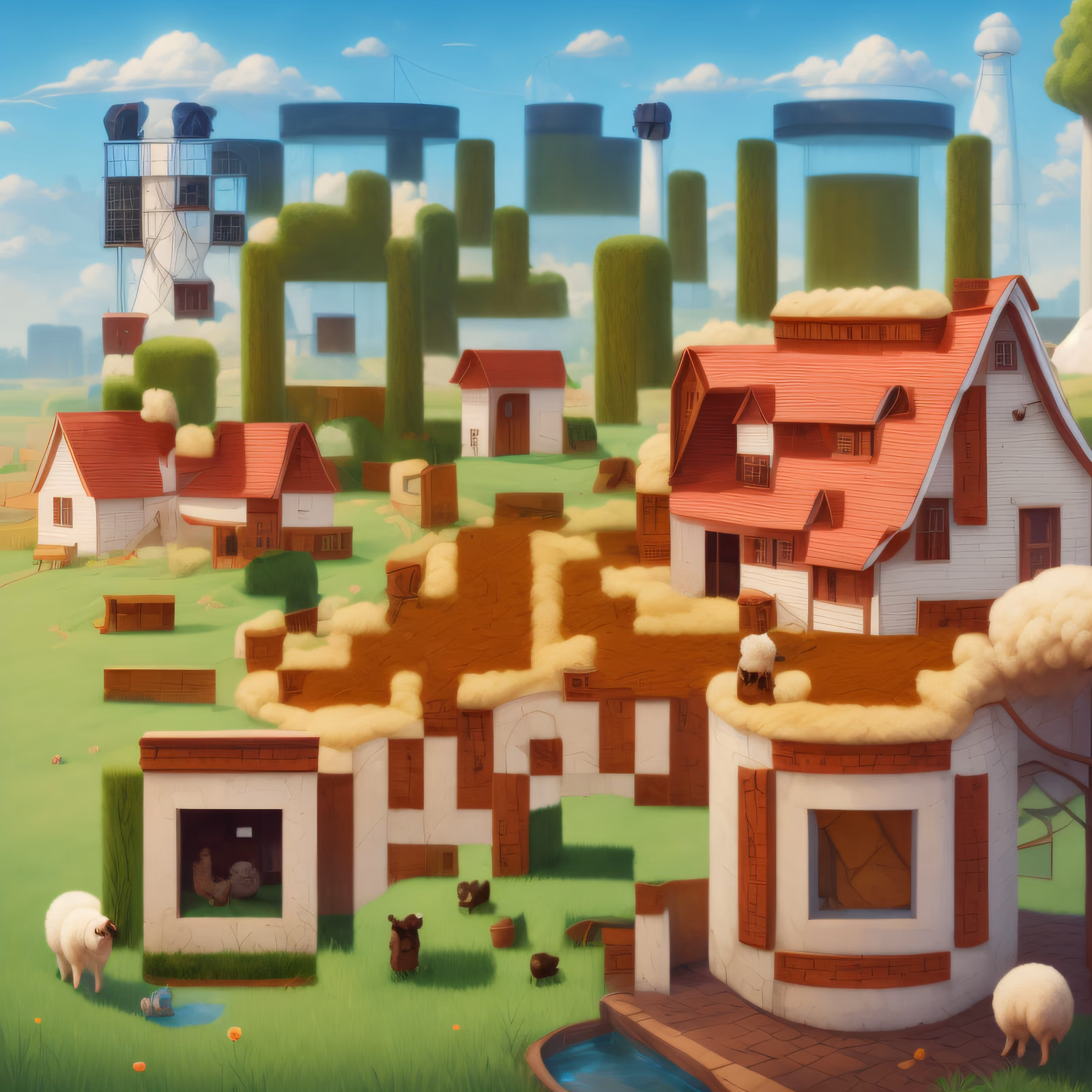 Cartoon Sheep Farm Village QR Code for Posters — image 1