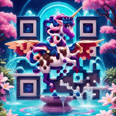 Winged Unicorn Fountain 3D Cartoon QR Code for Posters